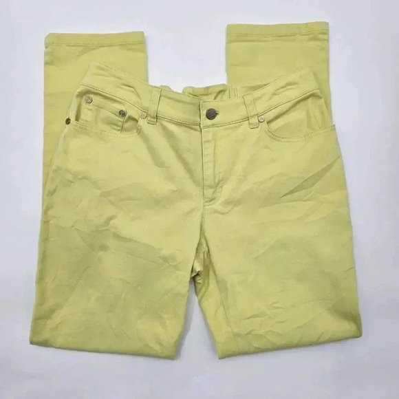 Anne Klein Yellow Straight Skinny Green Denim Jeans Pants Bottoms Plus Size 14 - Picture 1 of 7